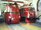 E 19 locomotive in the traffic museum in Nrnberg besides a steam locomotive BR 05